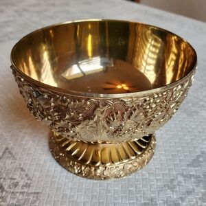 Grape Embossed Metal Pedestal Bowl - Masterpiece Series Holiday Imports, Japan